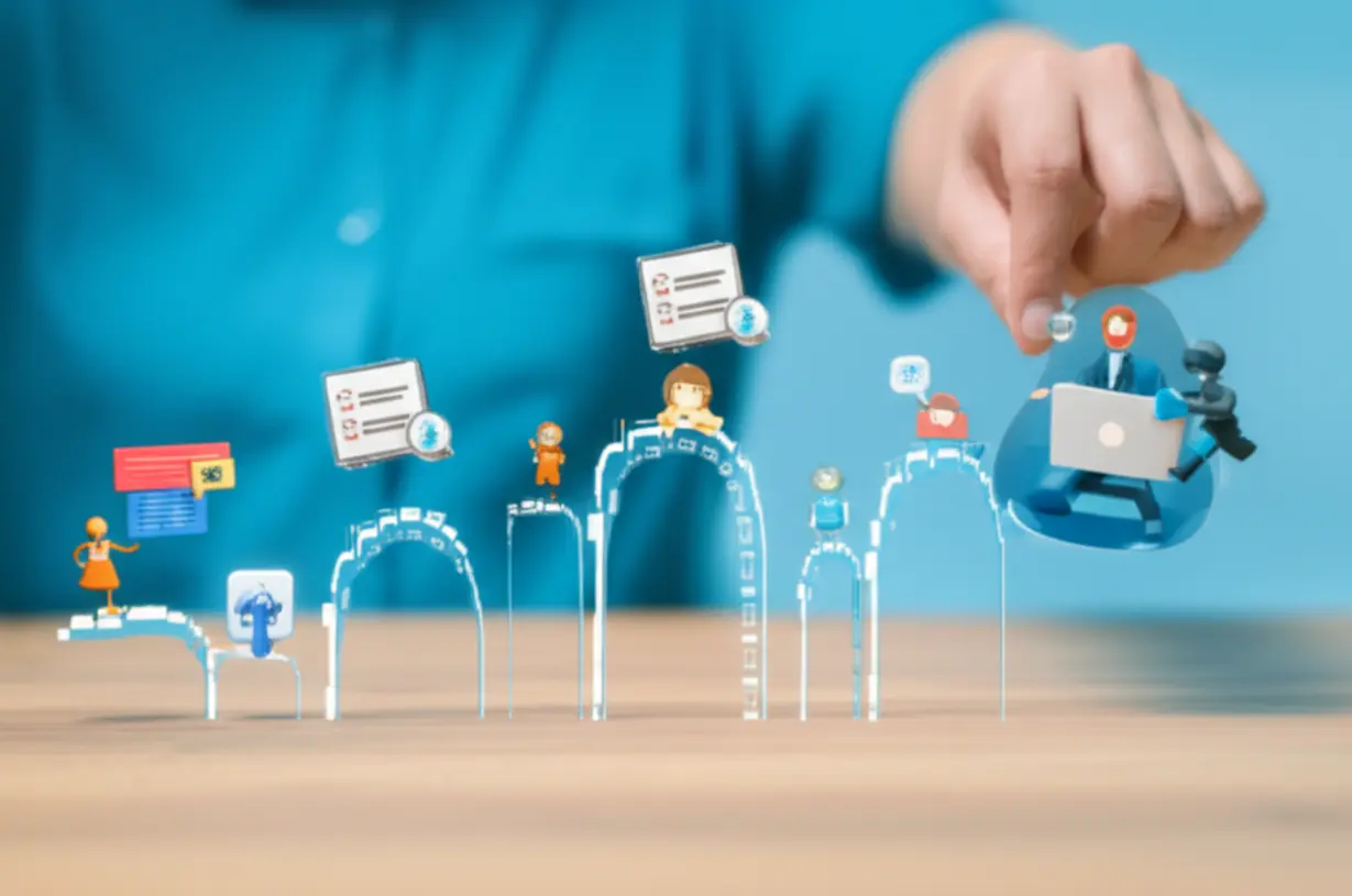 A-3D-timeline-illustrating-the-step-by-step-recruitment-process-from-application-to-final-employment.