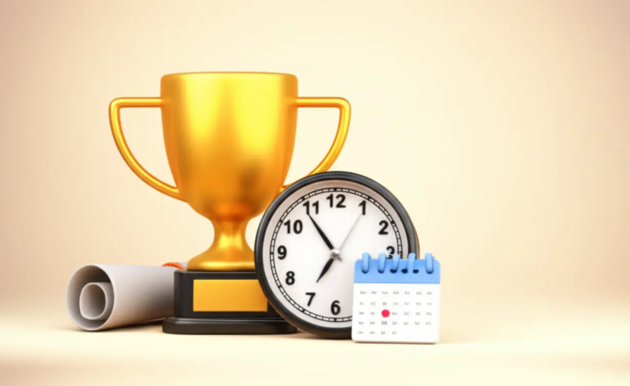 A-trophy,-calendar,-and-clock-symbolizing-exam-results-and-validity.