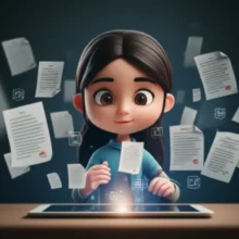 학생이-태블릿으로-9급-공무원-시험-기출문제를-공부하는-모습.-디지털-학습-도구들이-주변에-떠다닌다.