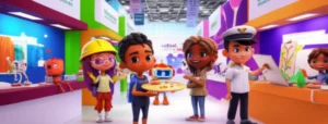 A-3D-image-depicting-children-exploring-various-career-paths-at-a-fair.