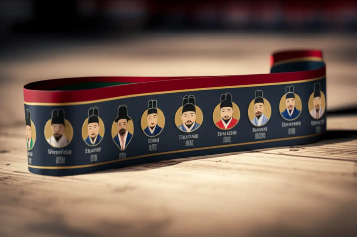 A-visual-timeline-with-27-small,-stylized-icons-representing-Joseon-kings-and-their-brief,-key-achievements,-rendered-in-a-cute-3D-style.