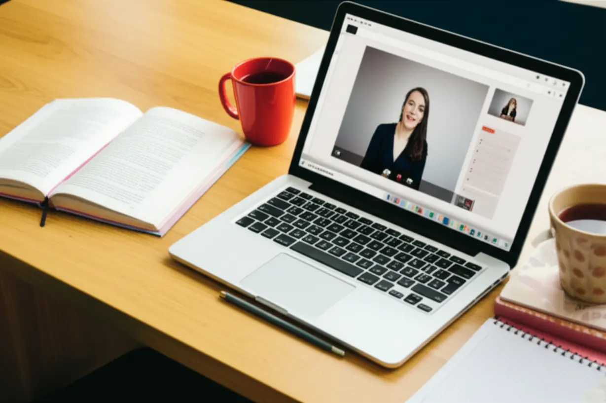A-cute-3D-rendering-of-a-study-desk-with-an-open-textbook,-a-laptop-showing-an-online-lecture,-a-notebook,-and-a-cup-of-tea,-representing-effective-material-selection-and-systematic-study-strategies.
