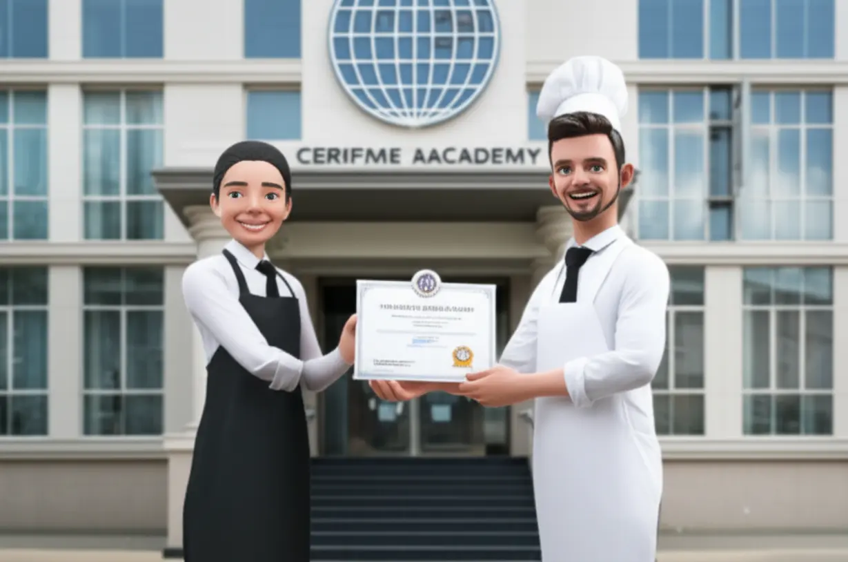 A-cute-3D-barista-character-happily-receiving-a-certificate-from-an-academy,-symbolizing-successful-certification-after-thorough-training.