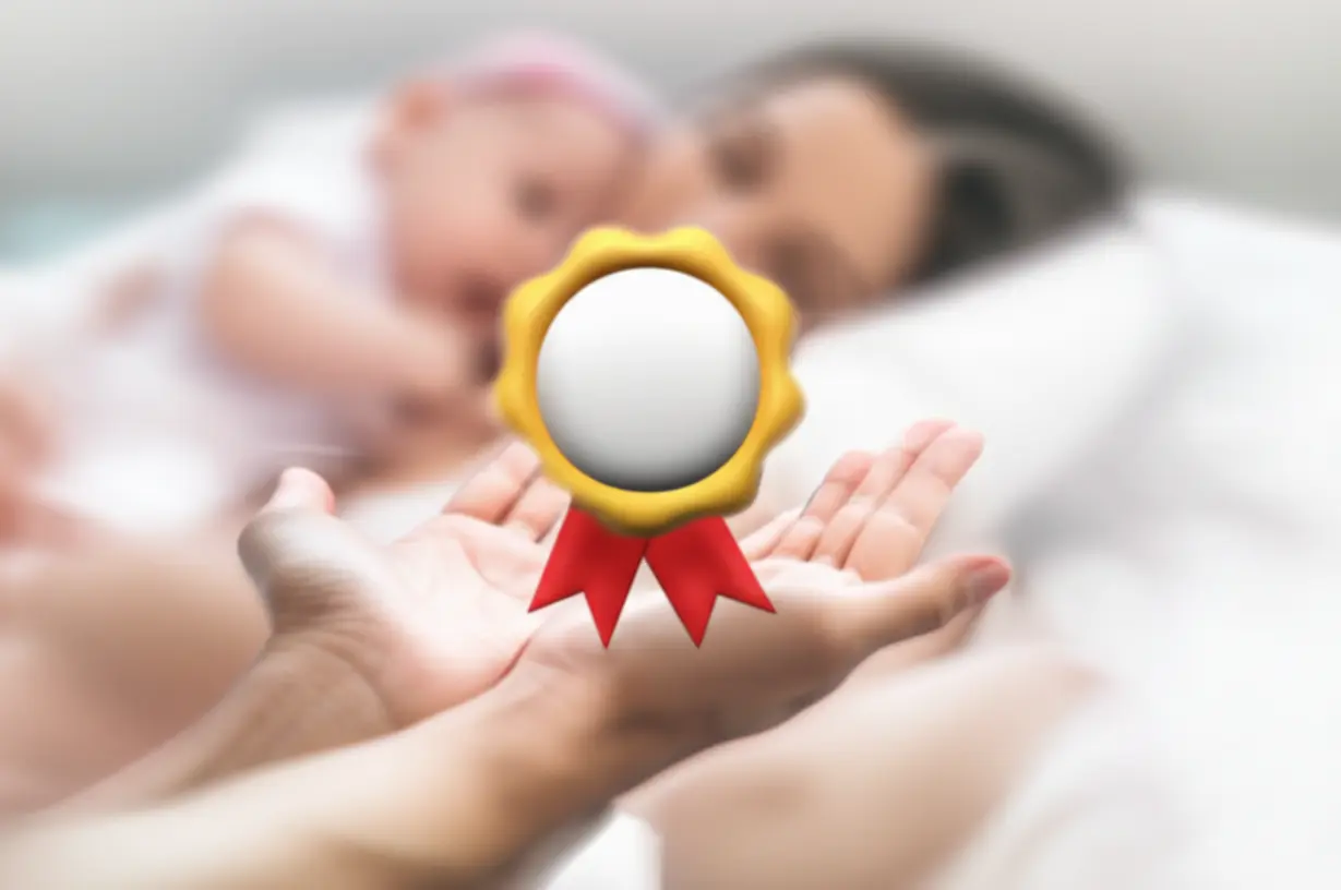 A-3D-illustration-of-hands-holding-a-certificate,-with-a-blurred-background-of-a-mother-and-baby,-representing-the-successful-acquisition-of-a-maternal-and-neonatal-health-caregiver-certificate.