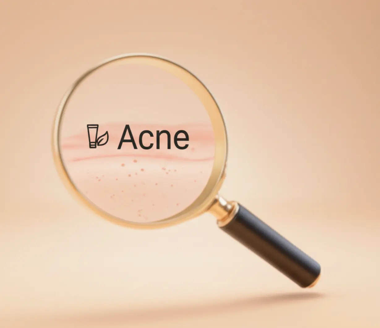 A-3D-illustration-of-a-magnifying-glass-examining-stylized-skin,-with-the-word-