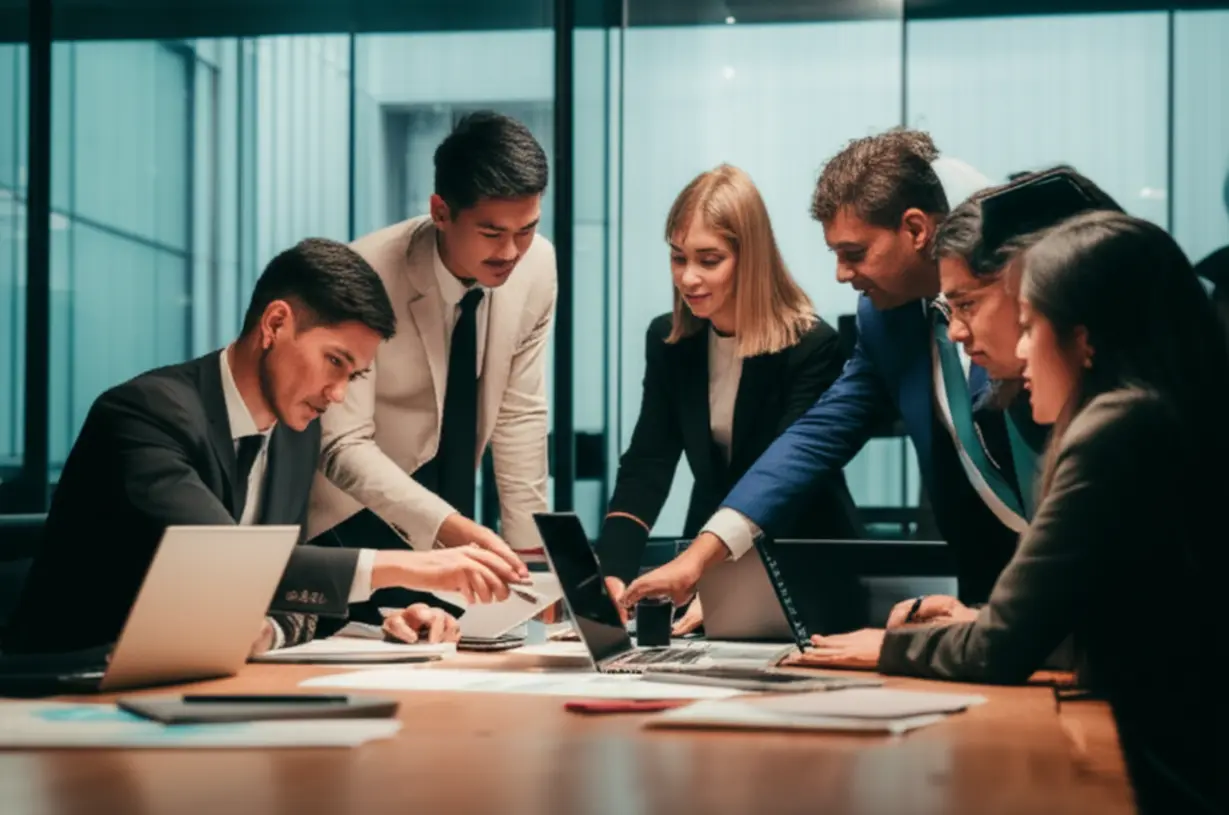 현대적인-사무실에서-협력하는-은행원들