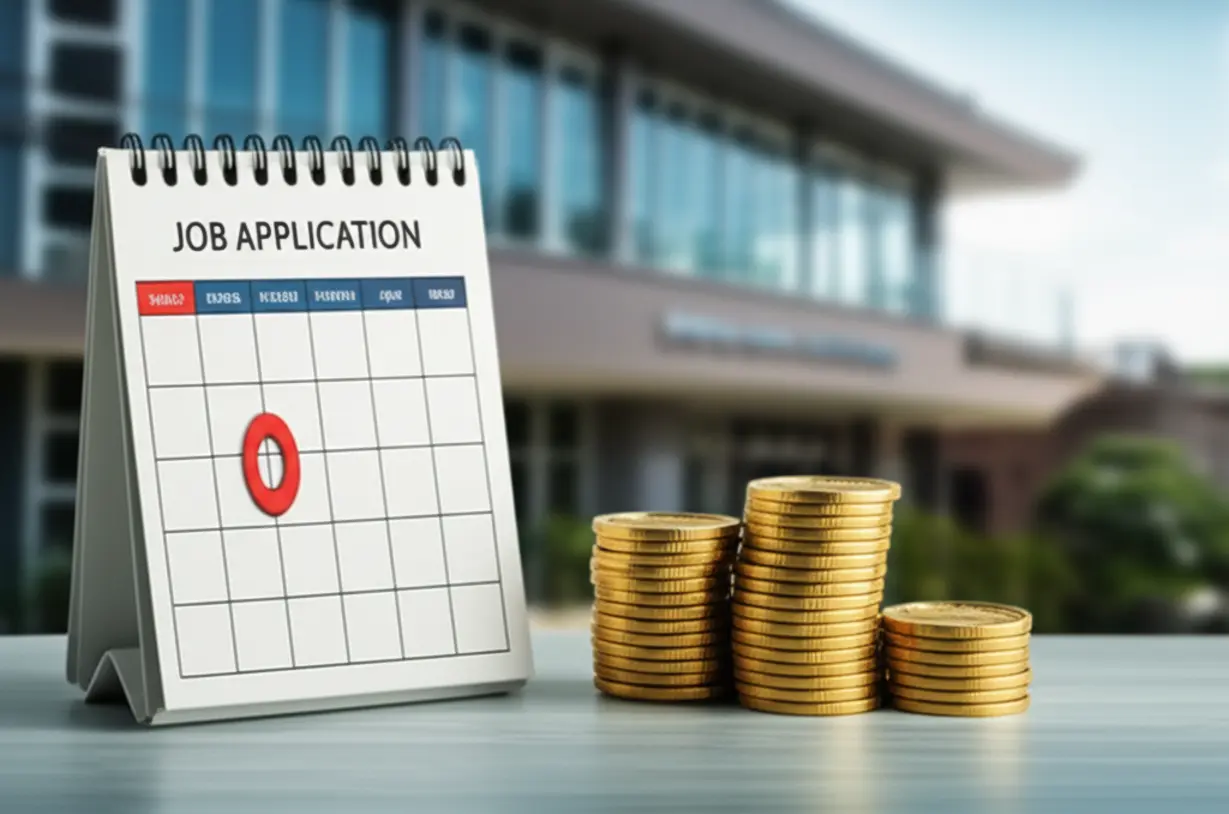 Job-application-forms,-a-calendar,-and-coins-representing-diverse-job-opportunities-and-income-for-support-specialists.