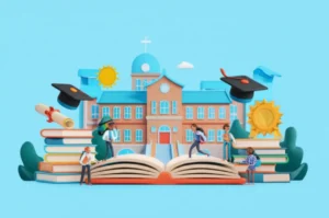 A-vibrant-3D-image-showing-a-university-campus-with-students,-books,-and-symbols-of-academic-success.