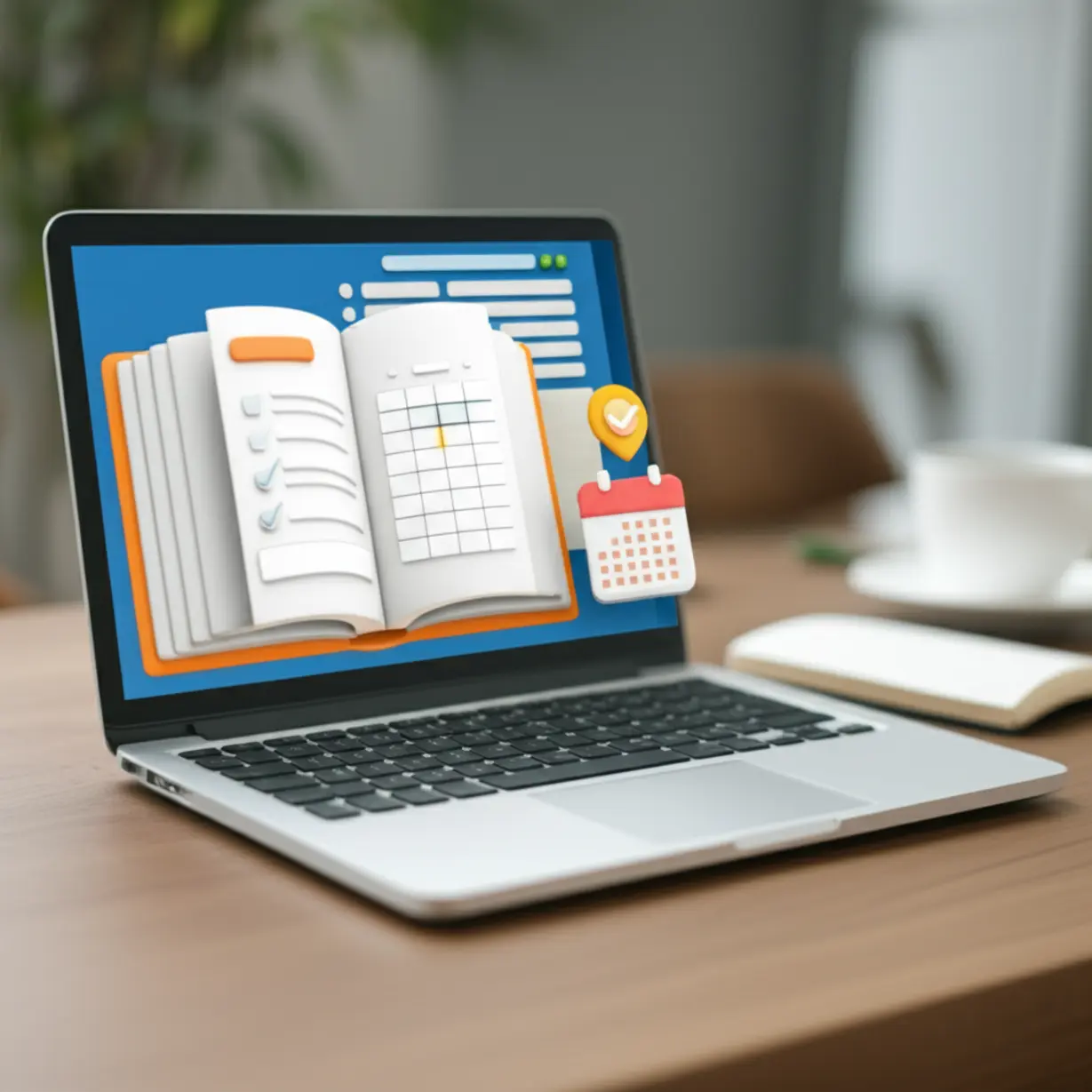 A-3D-illustration-showing-a-laptop-with-a-spreadsheet-on-screen,-an-open-textbook,-and-a-small-calendar-icon.-The-scene-represents-an-overview-of-a-computer-exam,-highlighting-flexibility-and-study.