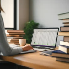 A-3D-illustration-of-a-person-studying-intently-at-a-desk,-with-a-laptop-displaying-a-spreadsheet-program-and-textbooks.-The-room-is-modern-and-well-lit,-conveying-a-sense-of-focus-and-preparation-for-an-exam.