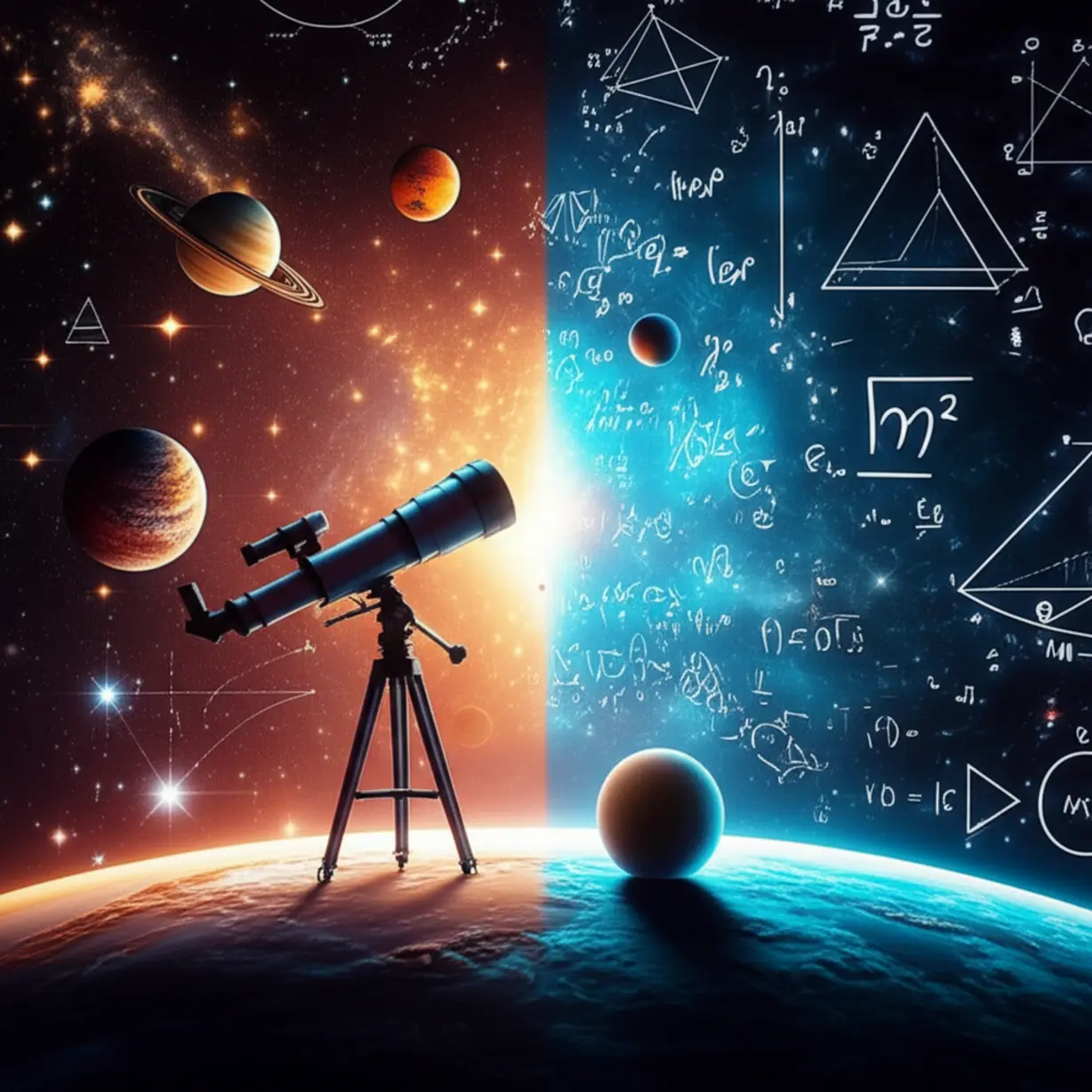 Cute-3D-image-blending-a-cosmic-scene-(planets,-stars,-telescope)-with-abstract-mathematical-symbols-and-geometric-shapes.