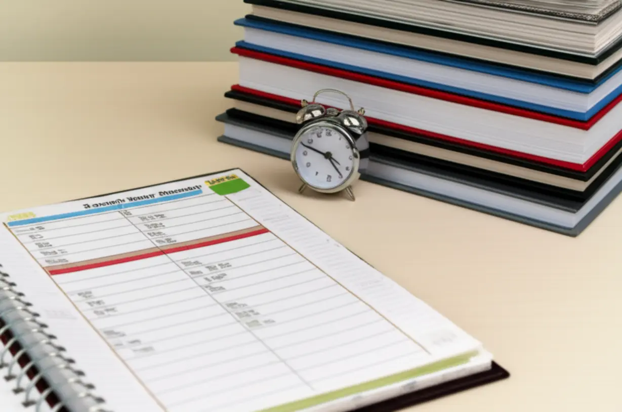 3개월-스터디-플래너와-교재가-있는-귀여운-3D-책상-이미지