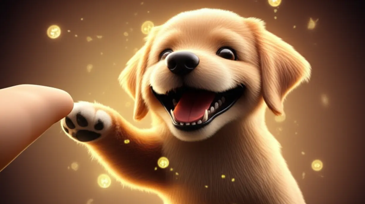 A-cute-3D-golden-hued-abstract-character,-like-a-friendly-retriever,-emitting-sparks-and-extending-a-hand-to-another-character,-representing-the-warm-but-deep-relationship-style-of-an-ENFP.