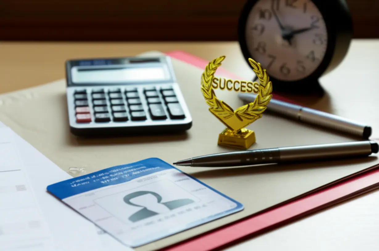 An-exam-desk-with-essential-preparation-items-like-a-calculator-and-ID,-symbolizing-readiness-and-success.