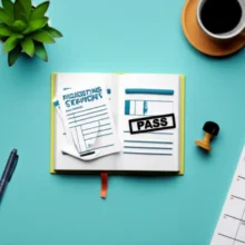 A-cute-3D-image-showing-an-open-textbook-and-a-study-planner-for-a-financial-accounting-certification,-with-a-'PASS'-stamp.