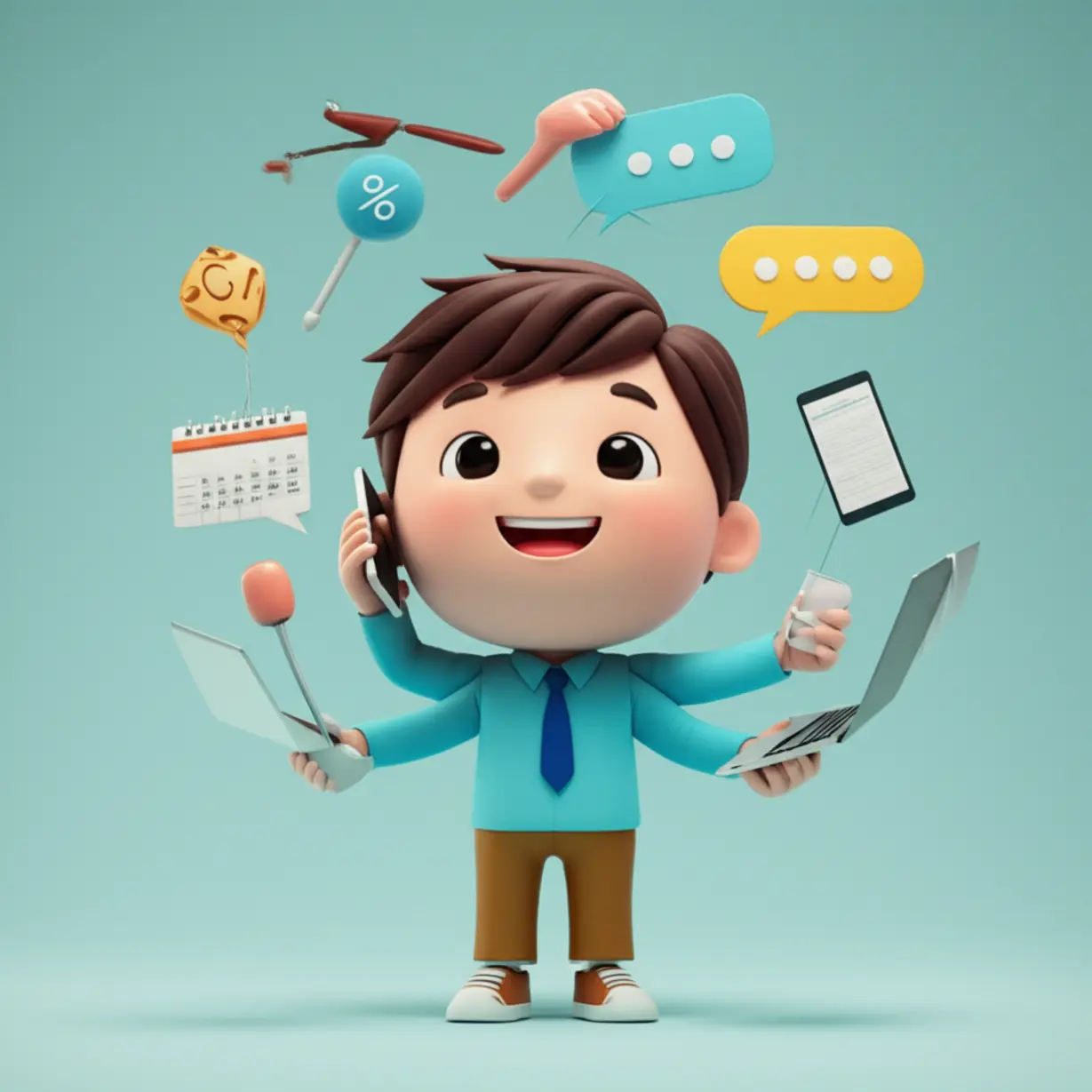 A-3D-illustration-of-an-animated-person-easily-managing-a-flexible-English-phone-lesson-amidst-a-busy-schedule,-symbolizing-consistent-learning.