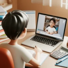 A-cute-3D-rendering-of-a-person-diligently-studying-for-an-accounting-certification-at-a-desk,-with-online-lectures-and-textbooks.