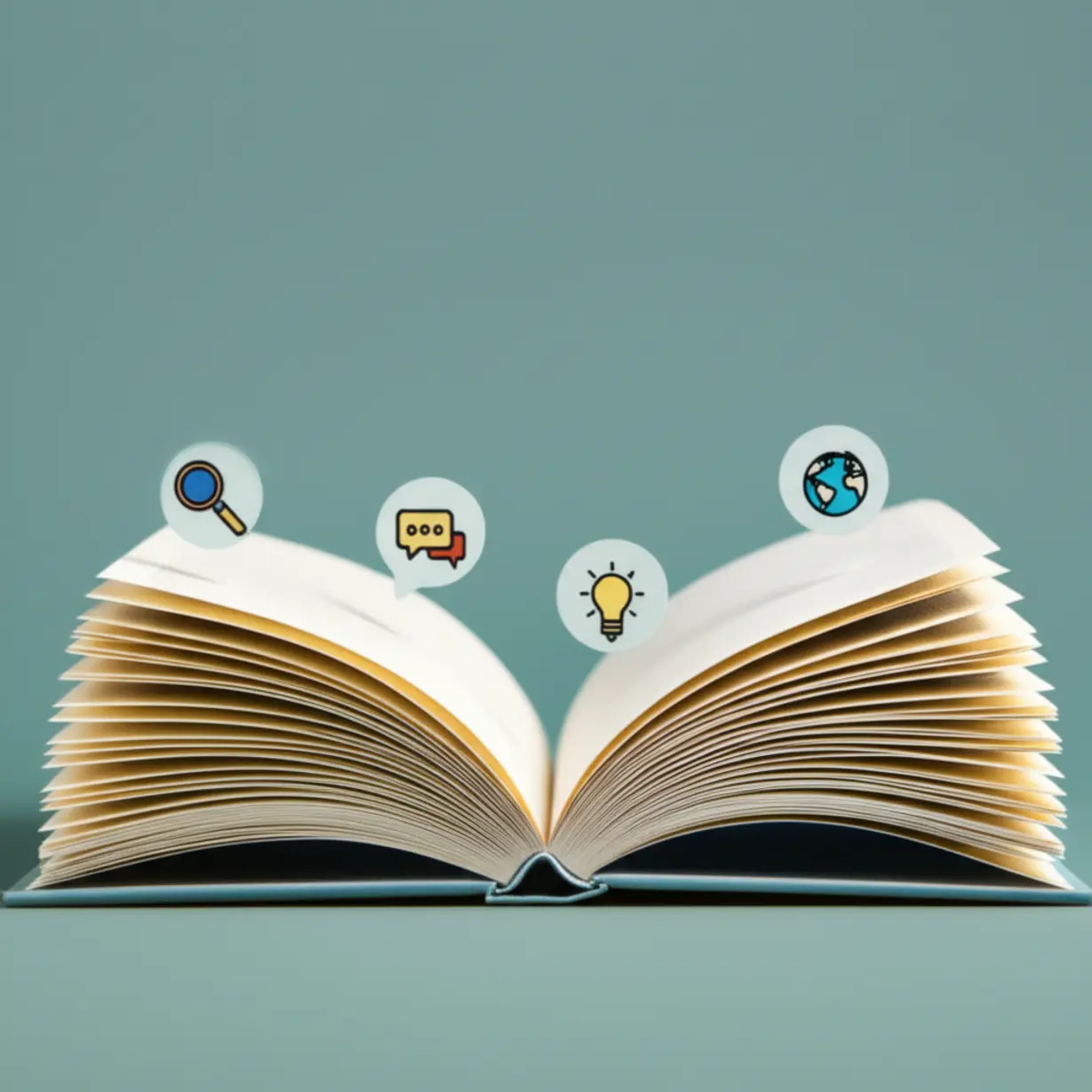 An-open-book-showing-a-four-step-learning-process-for-improving-conversation-skills.