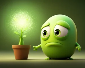 초록색-캐릭터가-부러워하는-모습을-담은-3D-이미지