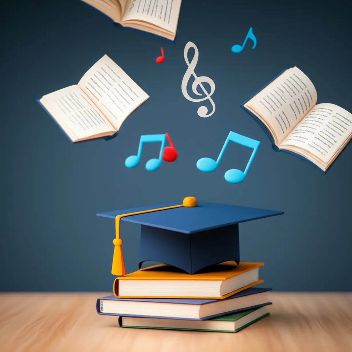 A-graduation-cap-on-Suneung-English-books-with-digital-elements,-symbolizing-study-importance.