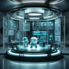 미래-지향적인-테스트베드-실험-공간.-작은-로봇과-기기들이-안전하게-검증되는-모습.