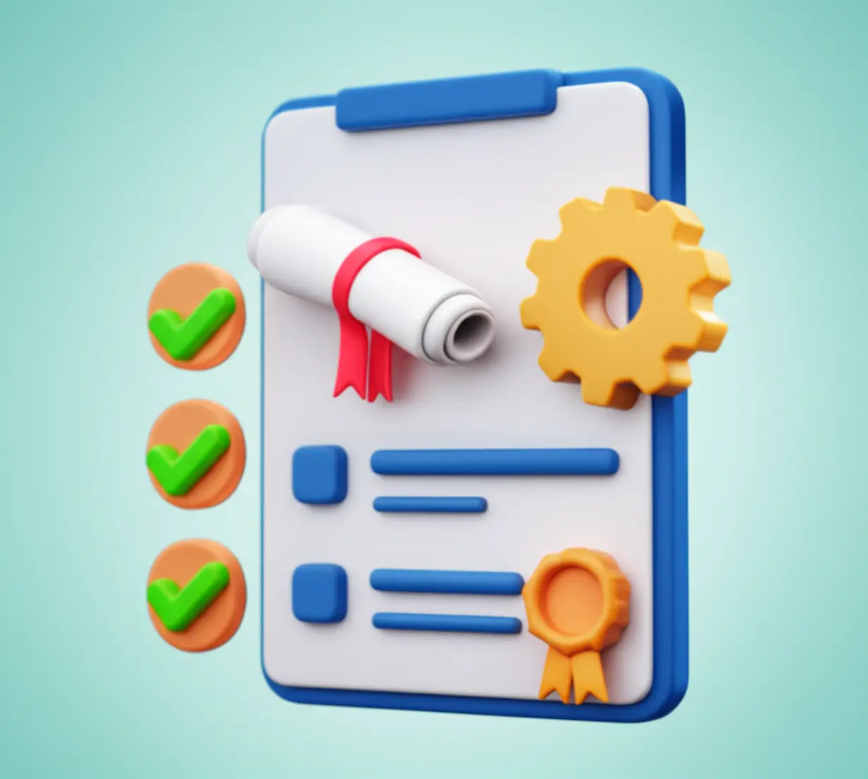 A-3D-rendering-of-a-checklist-with-icons-for-education,-certifications,-and-experience,-indicating-the-eligibility-and-preferential-conditions-for-an-automotive-production-job.