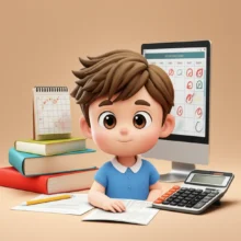 A-student,-a-non-major,-diligently-studying-for-the-Computerized-Accounting-Level-1-exam-with-textbooks,-a-computer,-and-a-calculator.