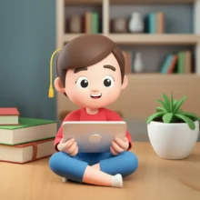 온라인으로-사회복지사-자격증을-준비하는-사람의-귀여운-3D-이미지