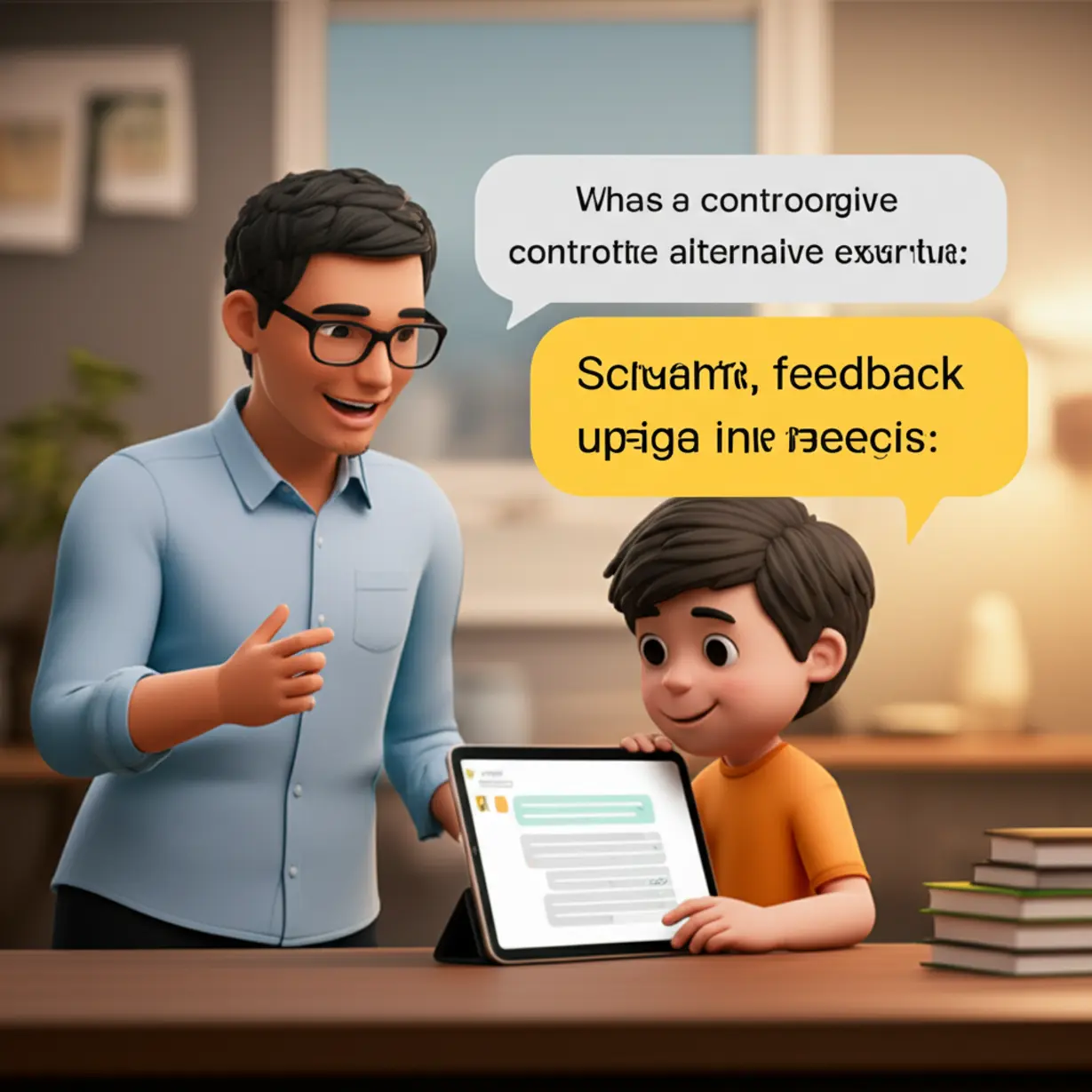 A-3D-illustration-of-an-animated-student-receiving-personalized-English-feedback-from-a-native-speaker,-highlighting-tailored-learning-and-skill-development.