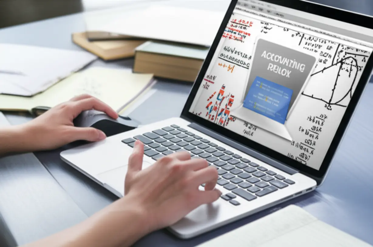 회계-실무-프로그램을-연습하는-모습과-이론-서적-이미지