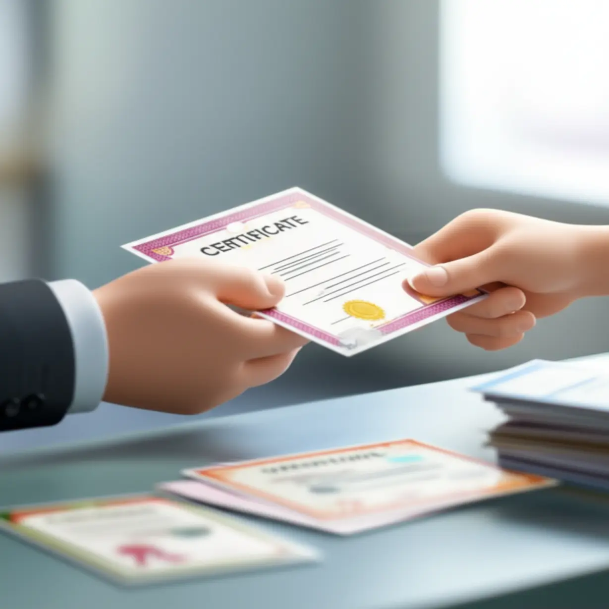 Stylized-hands-exchanging-an-official-document-or-certificate-at-a-service-counter.