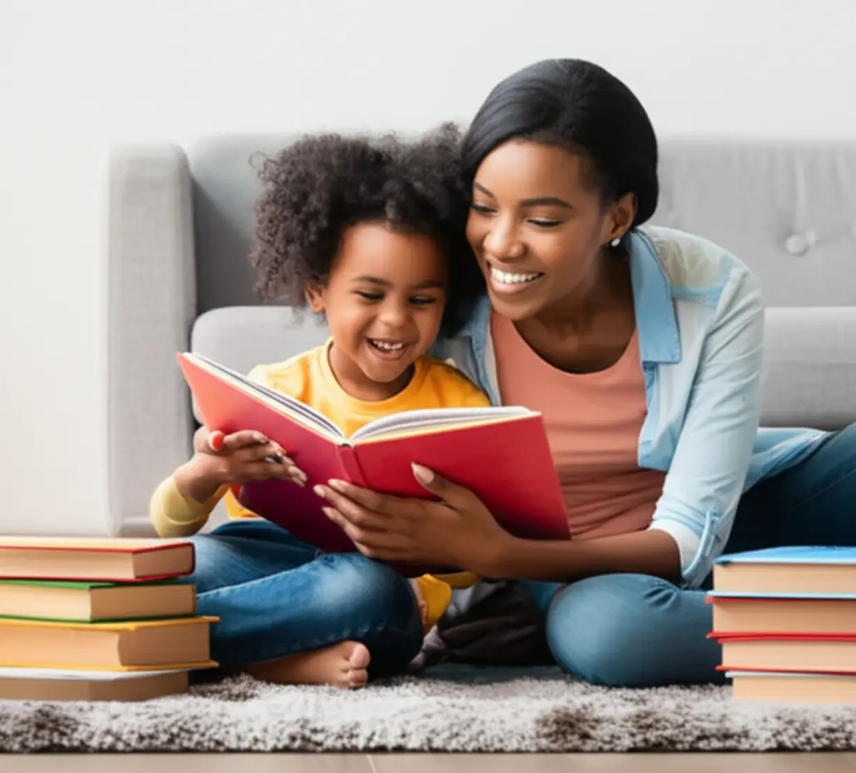 아이와-어른이-함께-바닥에-앉아-즐겁게-영어-그림책을-읽고-있는-모습