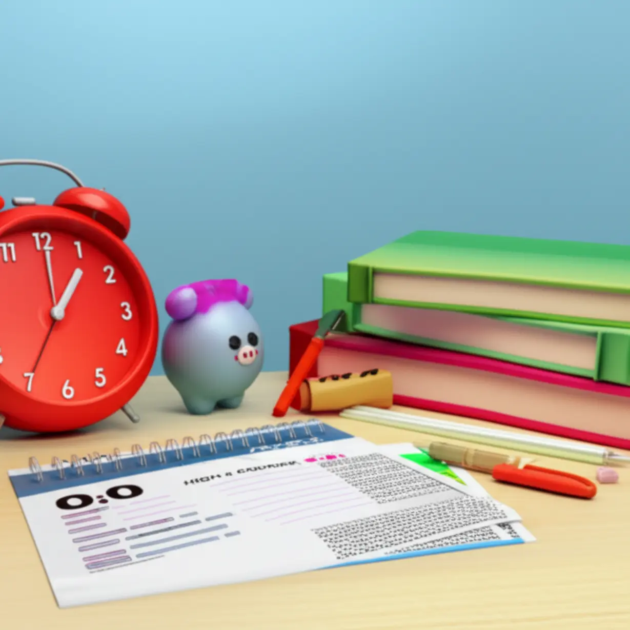 A-3D-illustration-of-a-calendar,-a-high-scoring-test-paper,-and-study-items,-symbolizing-regular-university-admission.