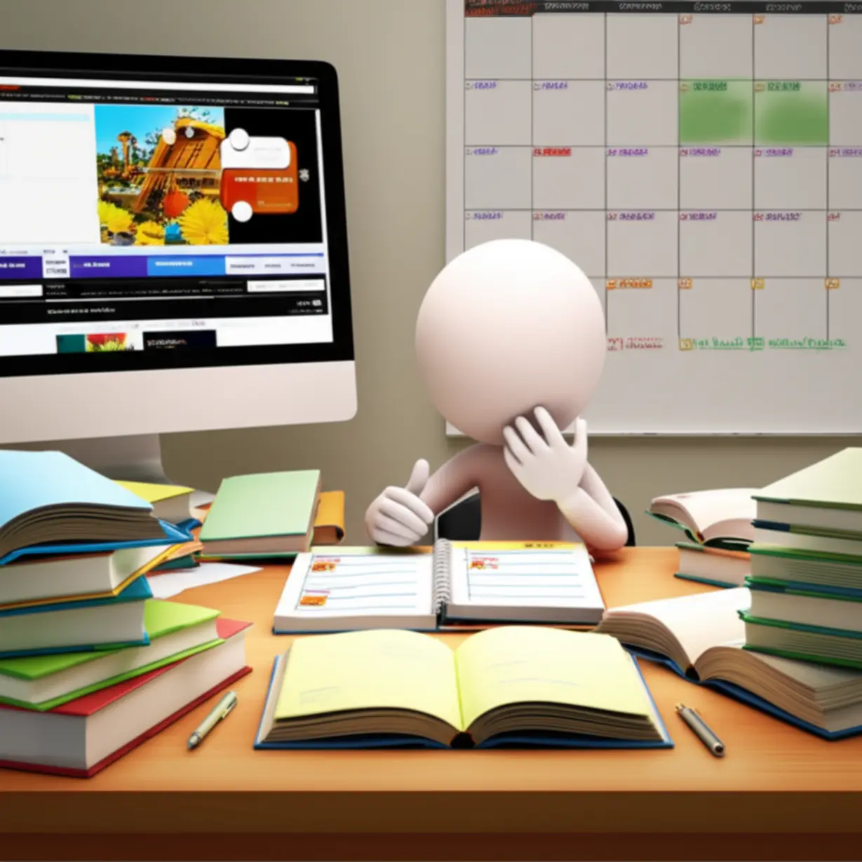 A-person-organizing-a-study-schedule-for-an-accounting-exam-with-textbooks,-a-planner,-and-a-computer-showing-educational-content.