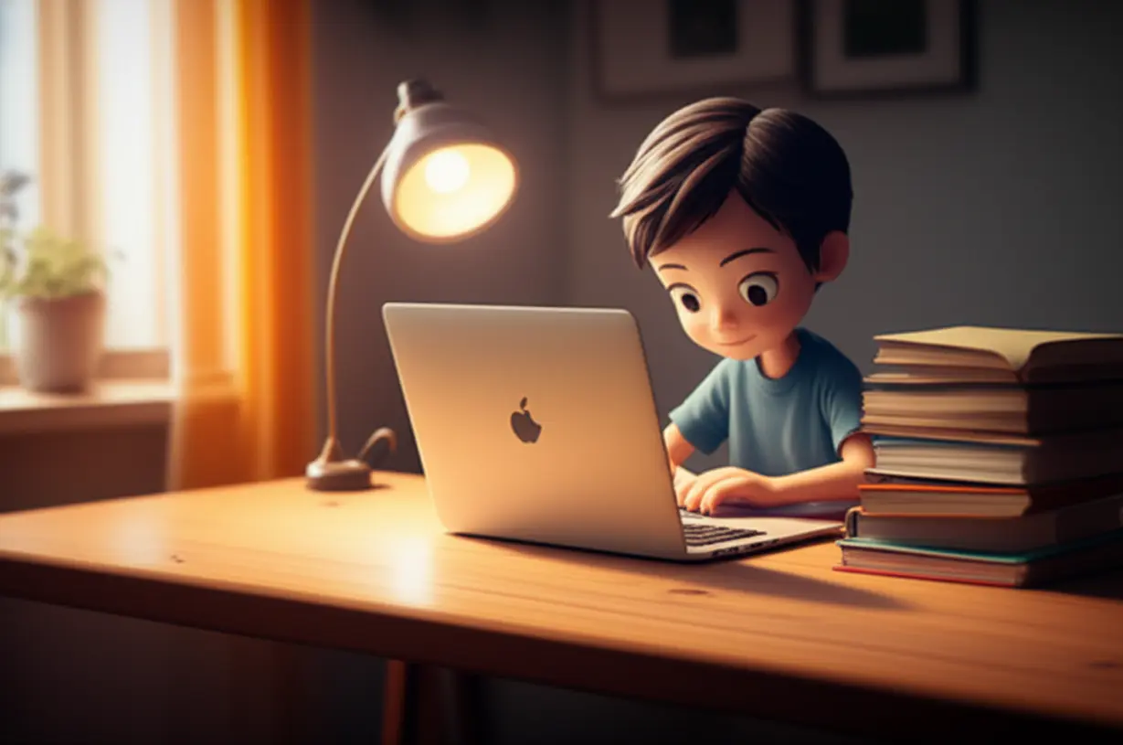 A-cute-3D-illustration-of-a-person-studying-exercise-science-with-a-laptop-and-books,-in-a-cozy-and-organized-room,-highlighting-the-learning-process.