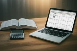 회계-시험-준비를-위한-책상-이미지