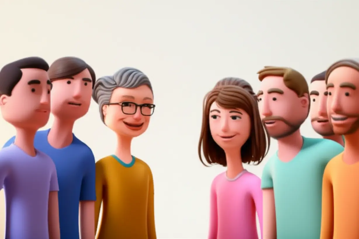 40대-그룹과-20대-그룹-사이에-유머러스한-사회적-경계를-보여주는-3D-이미지