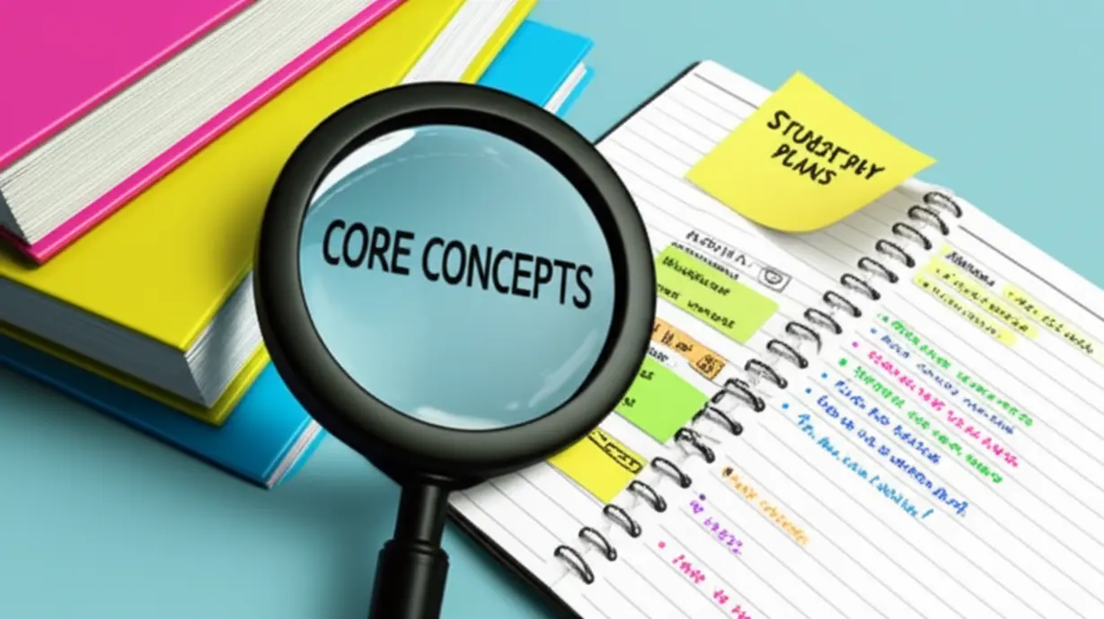 A-cute-3D-image-showing-accounting-textbooks,-a-magnifying-glass,-and-a-notebook-with-a-detailed-three-month-study-plan-and-colorful-notes,-illustrating-focused-learning.