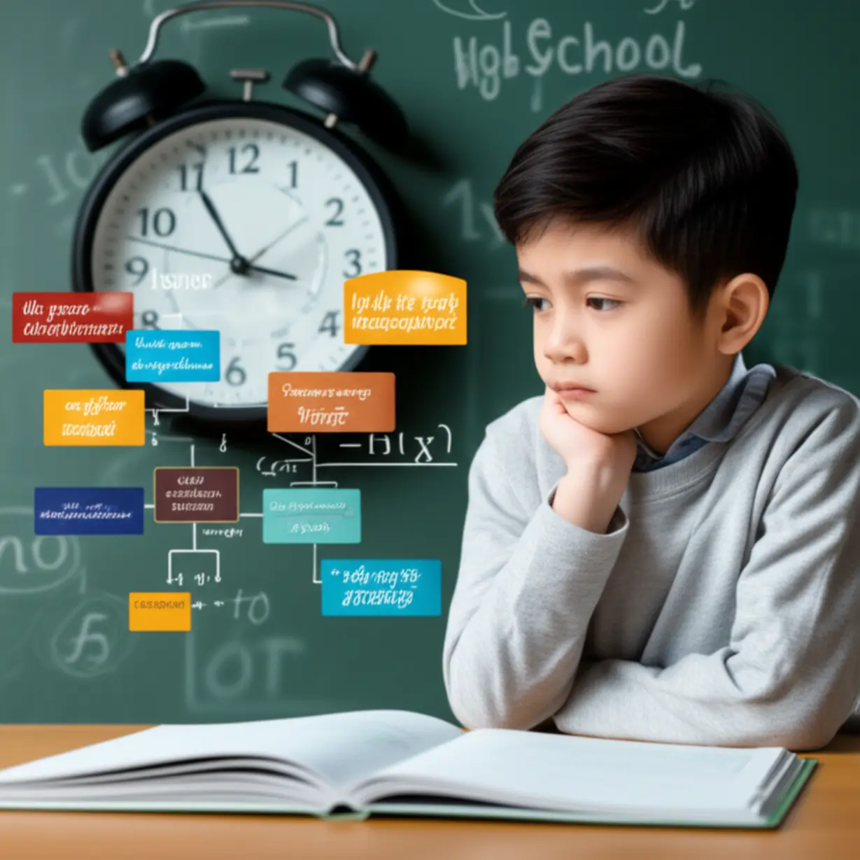 중학생이-복잡한-영어-문장을-이해하기-위해-고민하는-모습.-문법-규칙이-색깔별로-나타나-이해를-돕고-있으며,-배경에는-시간-관리와-고등학교-졸업장을-상징하는-요소들이-보인다.
