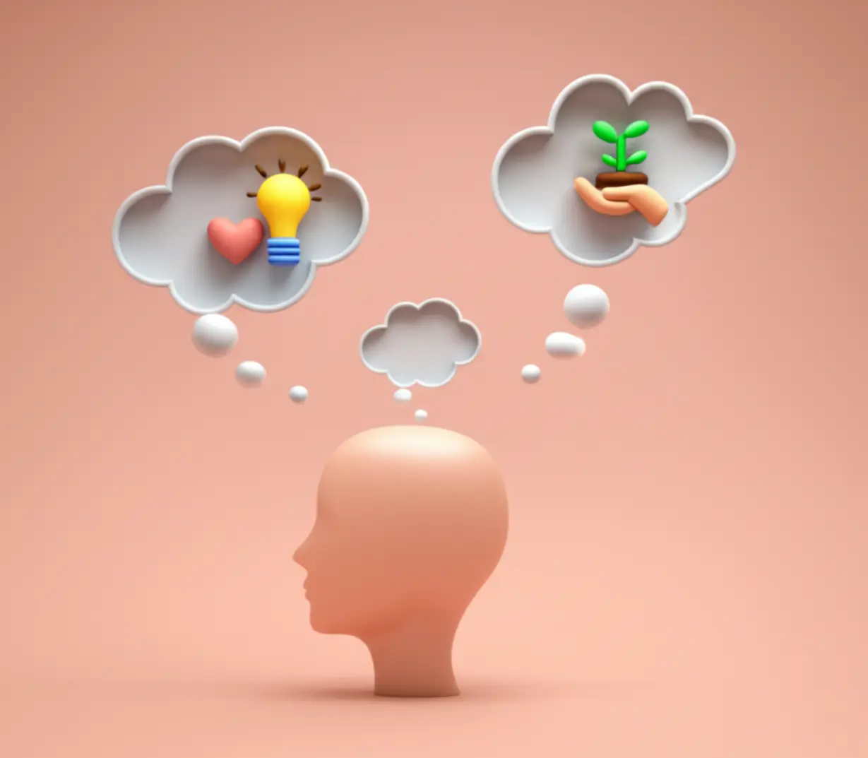 A-3D-illustration-showing-three-thought-bubbles-with-icons-representing-temperament-(heart),-parenting-(hands-with-plant),-and-intelligence-(lightbulb),-signifying-the-different-facets-of-psychological-assessment.