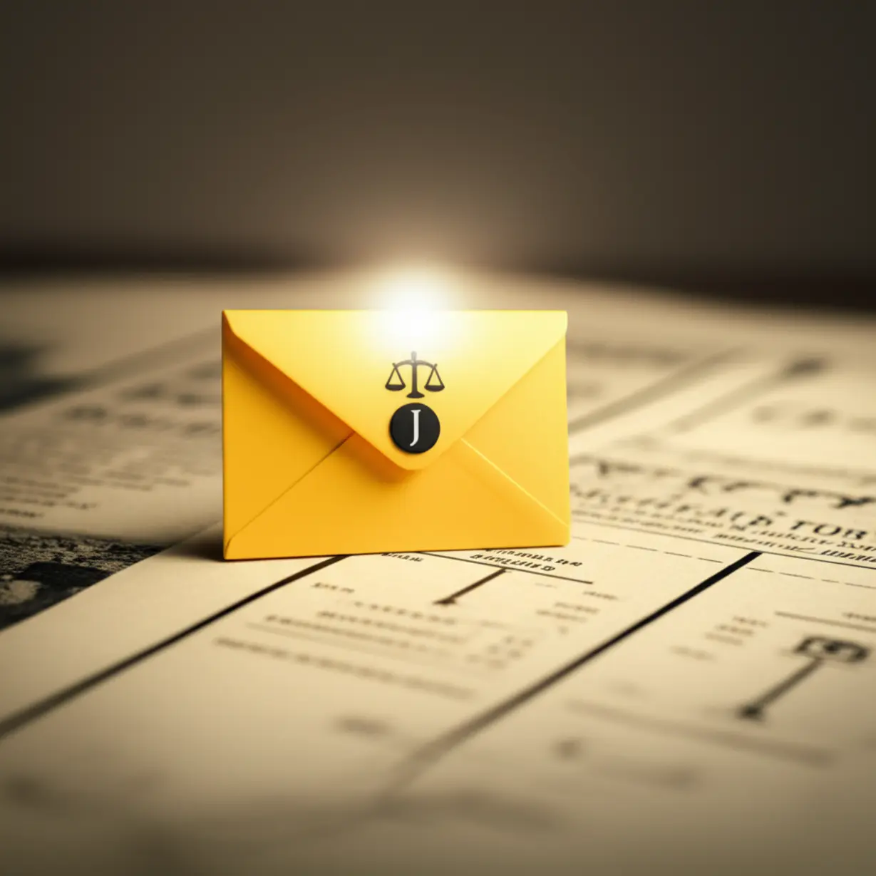A-3D-illustration-of-a-yellow-envelope,-symbolizing-the-origin-and-background-of-a-law,-with-a-soft-glow-and-a-timeline-visual-in-the-background.
