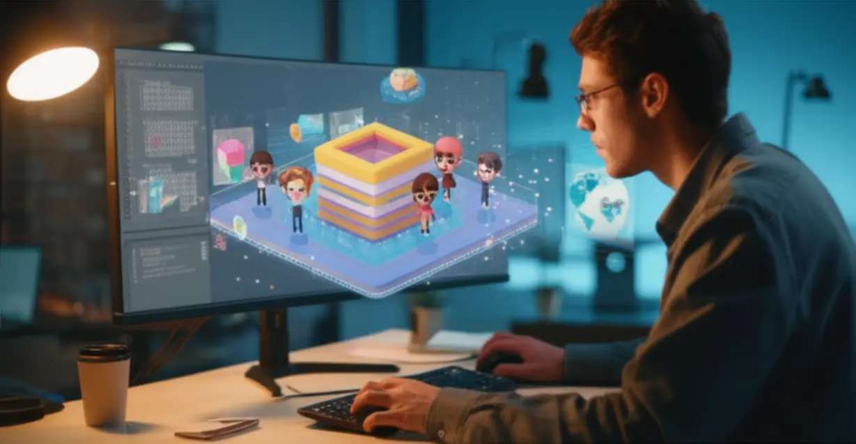 A-young-developer-working-on-ZEPETO-world-content-creation-and-illustrating-the-application-process.