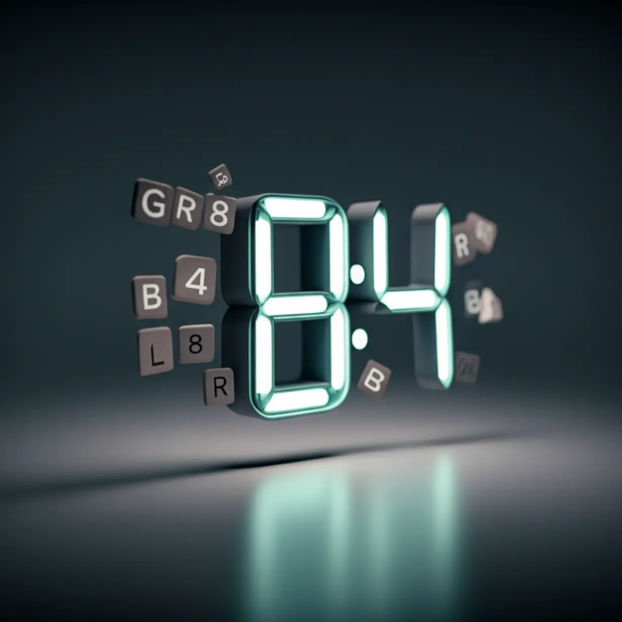 숫자-8과-4가-GR8,-B4,-L8R과-같은-영어-줄임말을-만드는-과정을-보여주는-귀여운-3D-이미지