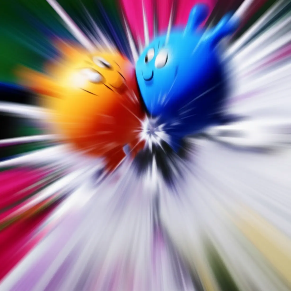 A-cute-3D-image-of-two-spherical-characters-actively-colliding-with-force.