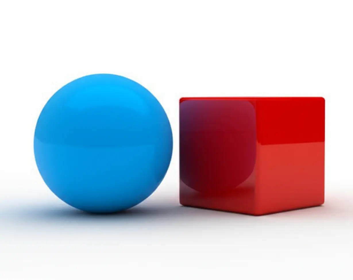A-blue-sphere-and-a-red-cube-making-gentle-contact,-illustrating-the-basic-meaning-of-