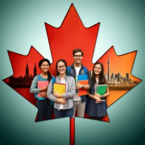 행복한-학생들이-캐나다-국기와-랜드마크-앞에서-웃으며-책을-들고-있는-모습.-캐나다-유학의-밝은-미래와-우수한-교육-환경을-상징합니다.