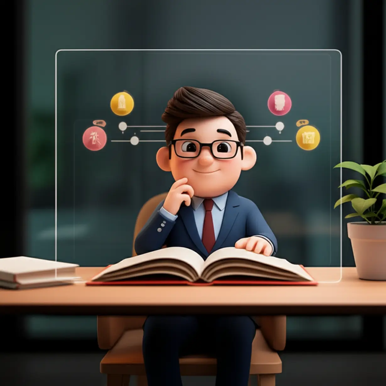 A-3D-character-representing-a-career-counselor,-contemplating-a-career-path,-symbolizing-the-value-of-the-profession.