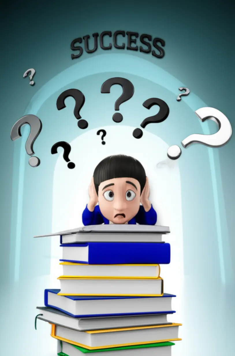 A-cute-3D-image-showing-a-confused-high-school-student-surrounded-by-generic-textbooks,-representing-the-difficulties-in-preparing-for-public-enterprise-employment.