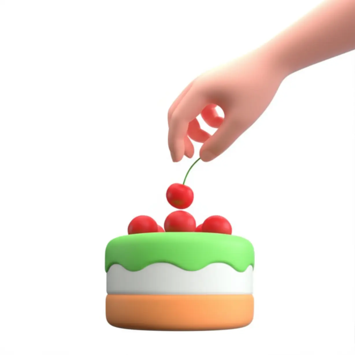 A-3D-illustration-of-a-hand-selecting-only-a-cherry-from-a-cake,-representing-the-concept-of-cherry-picking.