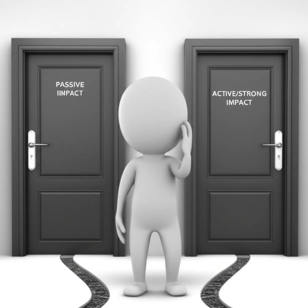 A-cute-3D-cartoon-character-choosing-between-two-doors-representing-passive-and-active-impacts.